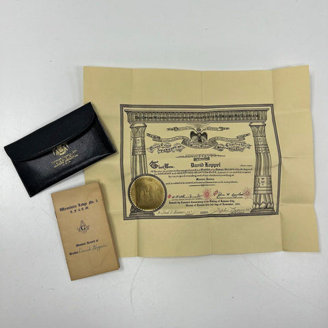 Vintage 1951 Masonic 32nd Degree Certificate + 1949 Record Lot Kansas City
