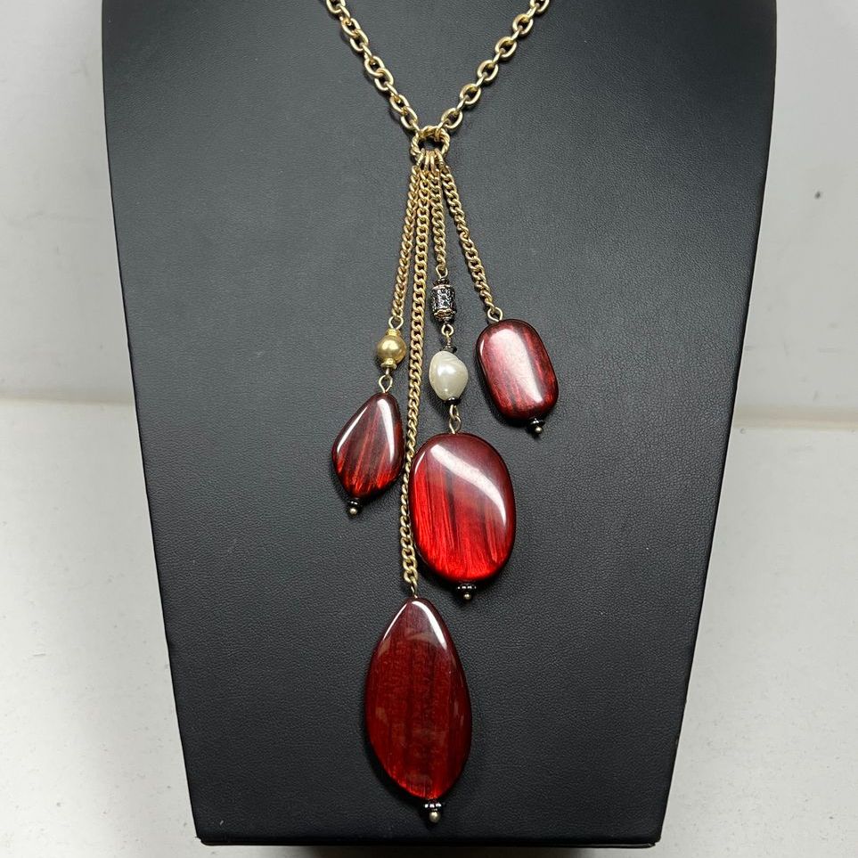 Chico's Dangling Red Bead Pendant Necklace