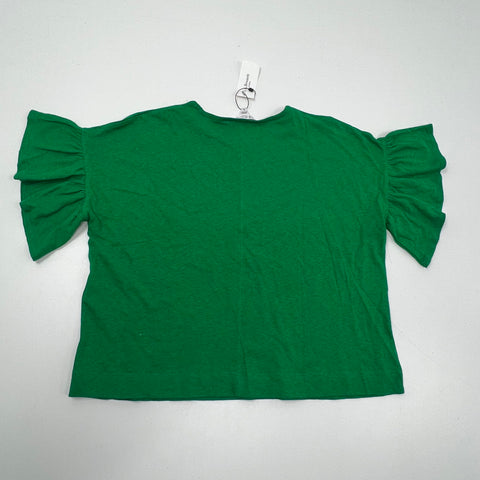 LK Bennett NWT TJ Gwyneth Green Ruffle Sleeve Linen Blend Top Womens L