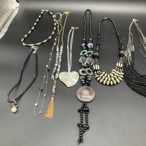 Costume Jewelry Necklace Lot of 11 Vintage to Modern Styles Agate Shell Tassel