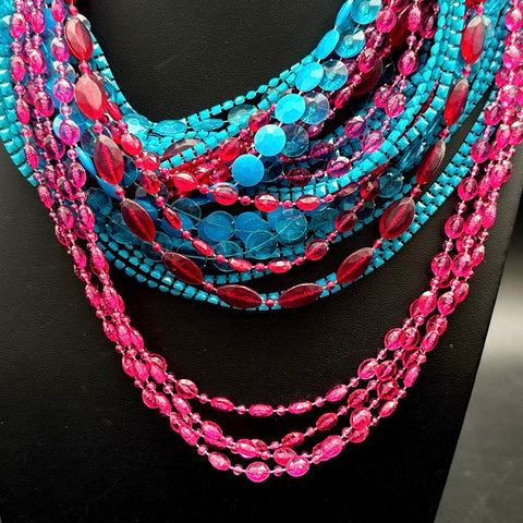 Vintage Costume Jewelry Lot 4 Multi-Strand Faceted Plastic Bead Necklaces