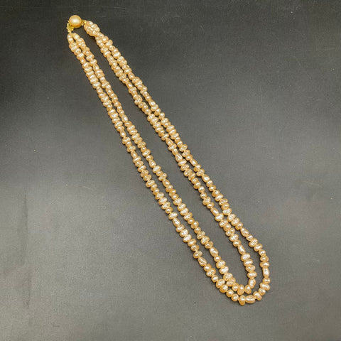 Vintage Costume Jewelry Lot 2 Necklaces Blue White Beaded & Faux Pearl Strands