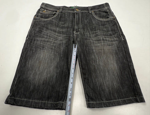 Vintage Y2K Jinzu Men's Black Baggy Denim Shorts Contrast Stitch Skater Size 38