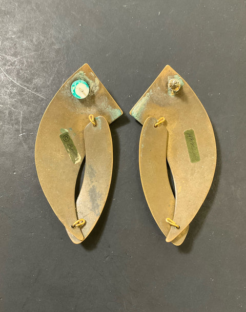 Vintage Edgar Berebi Yellow & Green Enamel Pierced Statement Fashion Earrings