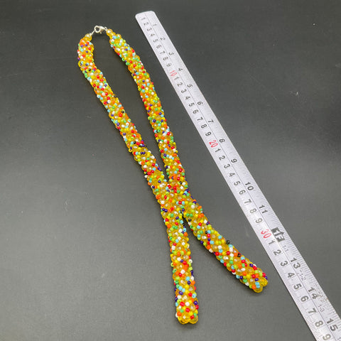 Colorful Beaded Boho Jewelry Set Necklace Bracelet Drop Earrings Yellow 3 Piece