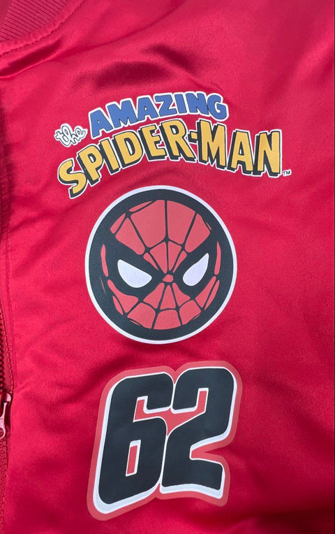 Marvel Mens The Amazing Spider-Man Red Full Zip Bomber Jacket Graphic Patch Sz S