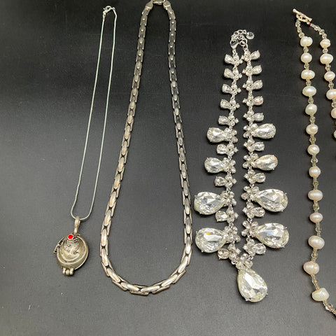 Vintage to Modern Costume Jewelry Necklace Lot 14 Pc Rhinestone Faux Pearl