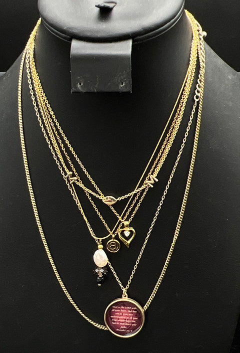 Mixed Costume Jewelry Lot 12 Necklaces Gold Tone Silver Tone Heart Cross