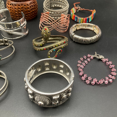 Boho Western Costume Jewelry Lot 14 Bracelets Cuff Bangle Snake Turquoise Style