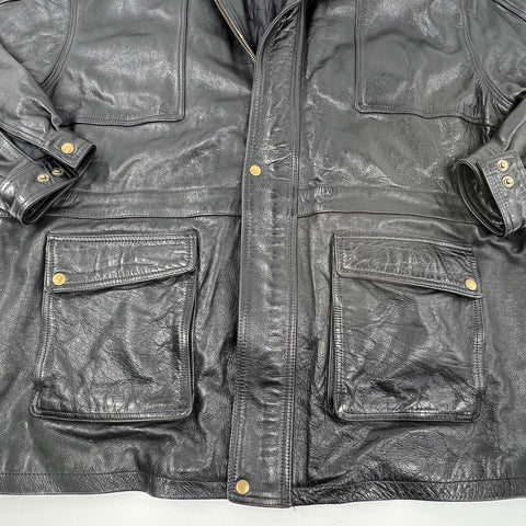 Vintage 90s Wilsons Leather Thinsulate Padded Field Jacket Black Sz XL