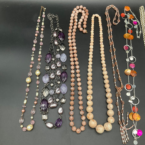 Vintage to Modern Costume Jewelry Lot 0.9 lbs Beaded Faux Pearl 9 Necklaces
