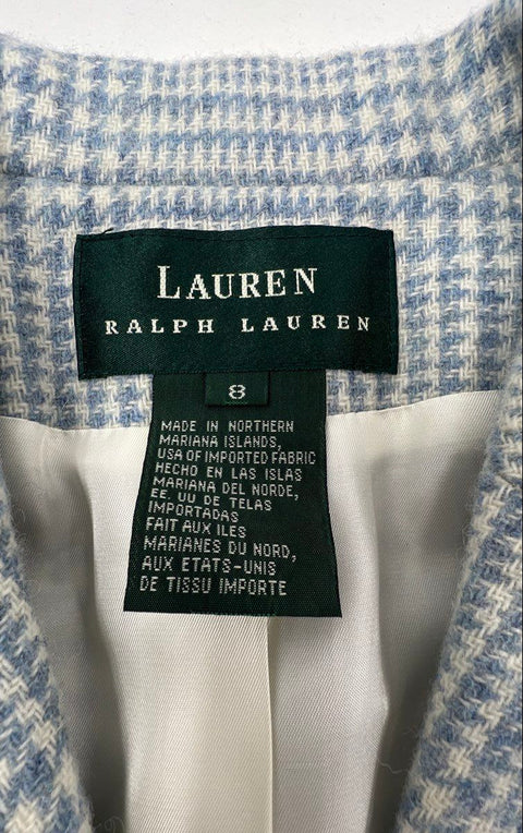 Vintage Lauren Ralph Lauren Women's Blue Glen Plaid Wool Blazer Jacket Sz 8