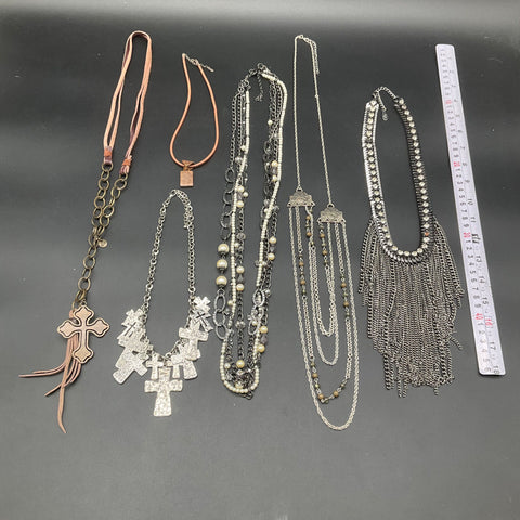 Brighton Statement Necklace Lot of 6 Cross Fringe Faux Pearl Layered Styles