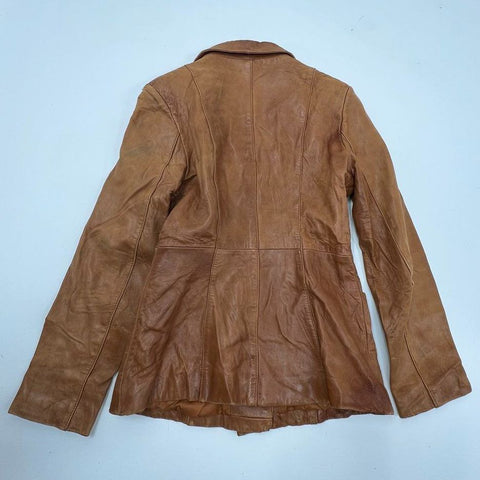 Vintage 80s Berman's Women's Caramel Lambskin Leather Jacket Blazer Size 8