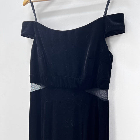 Xscape Women's Black Velvet Off-the-Shoulder Mesh Cutout Maxi Gown Sz 14 NWT