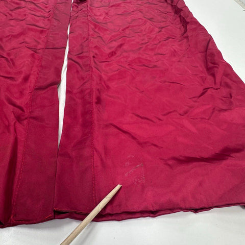 Vintage 80s Peacock Embroidered Satin Robe Kimono Frog Closure Burgundy Sz L