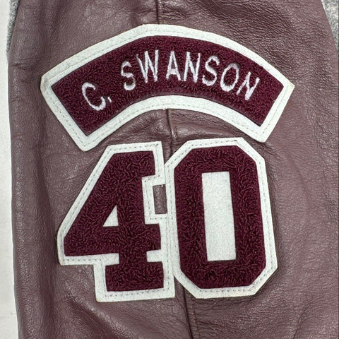 Vintage 90s DeLong Men's Varsity Letterman Jacket Grey Burgundy Spartans Sz XL