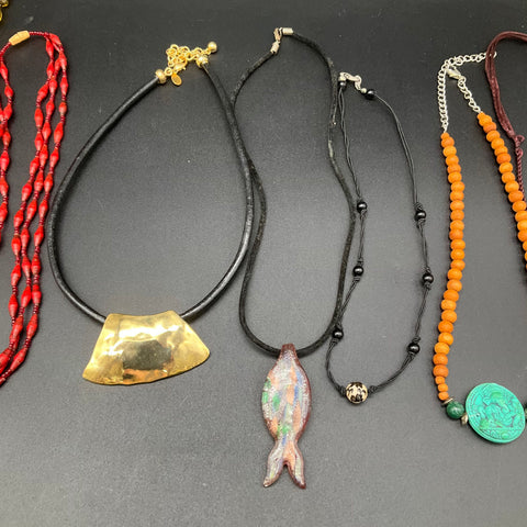 Vintage to Modern Costume Jewelry Lot 10 Necklaces Pendants Beaded Tassel