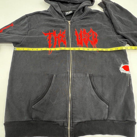 The Used Men's Black Full Zip Hoodie Tour 2024 Graphic Barbed Wire Metal Sz XL