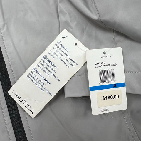 Nautica Women's NWT White Gold Packable Water Resistant Rain Jacket Hooded XL