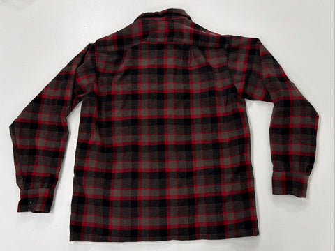 Vintage Pendleton Men's Red Gray Plaid 100% Virgin Wool Flannel Shirt Sz M