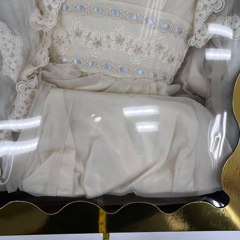 Vintage 70s Wedding Dress Ivory Lace Floral Beaded Bridal Gown Veil Boxed