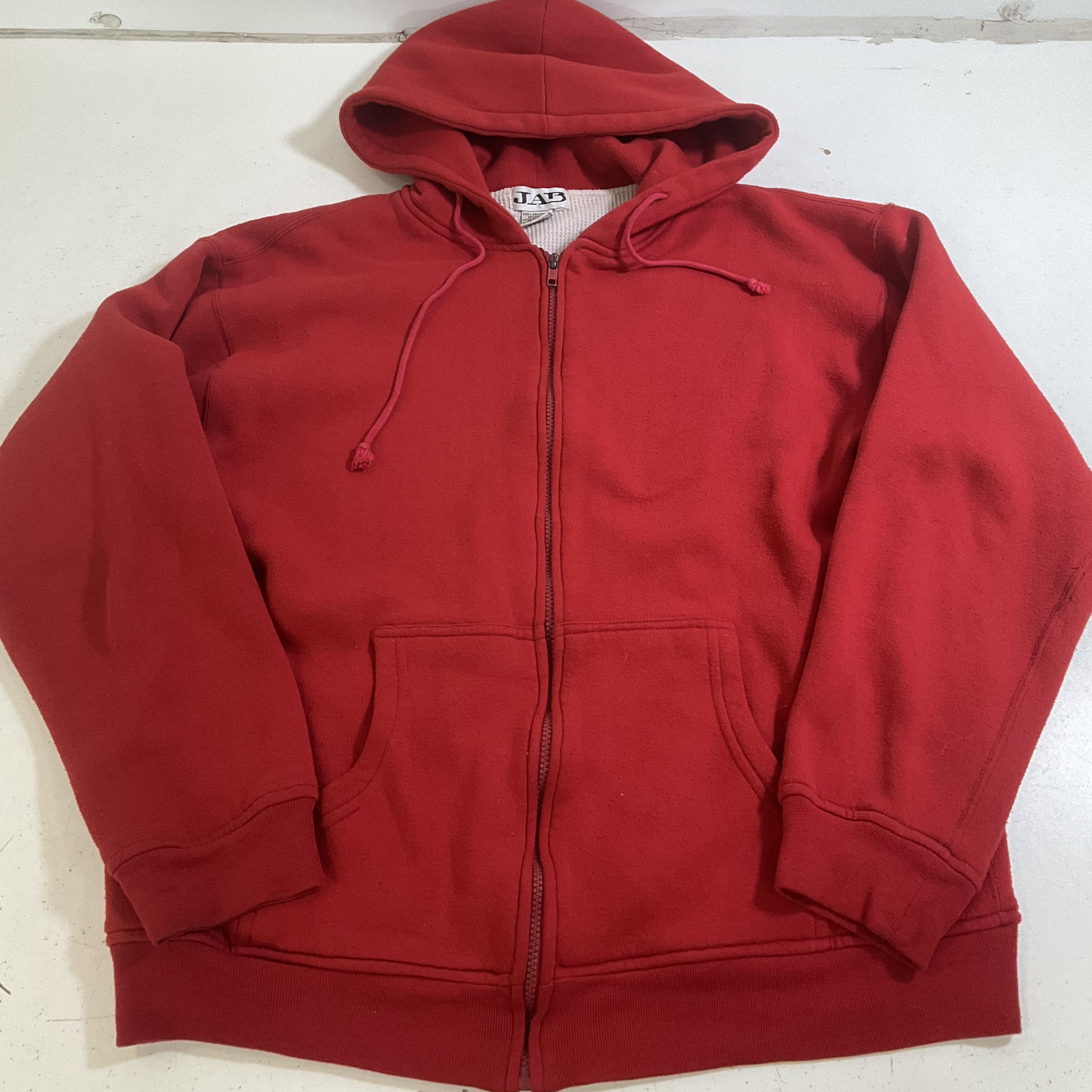 Vintage Y2K JAB Red Thermal Lined Full Zip Hoodie Sweatshirt Men's Size L