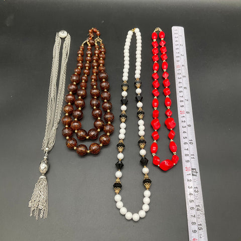 Vintage Beaded Costume Jewelry Lot 4 Necklaces Tassel Multi-Strand