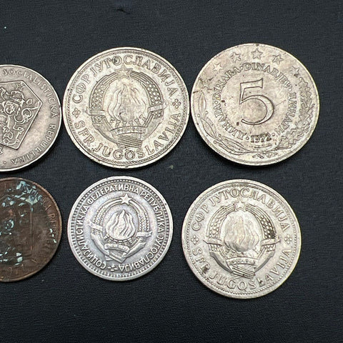 Vintage Coin Lot Yugoslavia & Czechoslovakia 8 Pieces 1960s-70s Glue Residue
