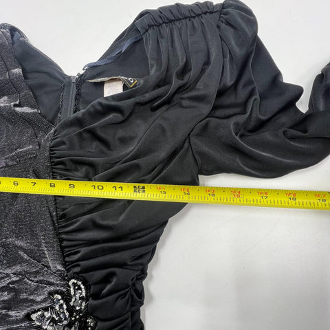 Vintage Filigree Ltd 80s Dress Sz 8 Black Silver Asymmetrical Ruched Cocktail