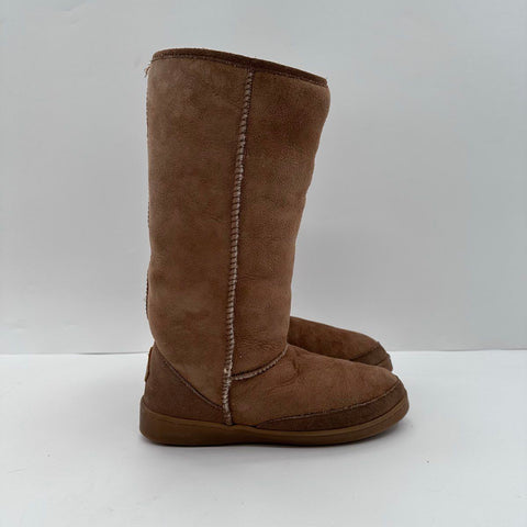 Minnetonka Sheepskin Tall Suede Winter Boots Chestnut Brown Women's Size 8