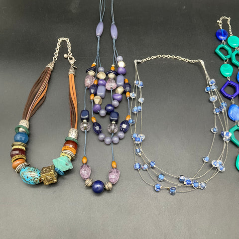 Vintage to Modern Costume Jewelry Lot 1 Lb Blue Teal Necklaces 7 Pcs Chico's