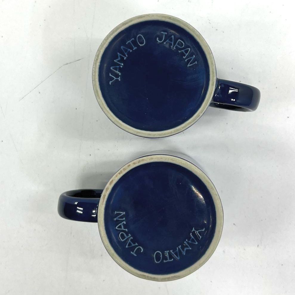 Vintage Yamato Japan Ceramic Coffee Mugs Cobalt Blue Glaze Lot of 2