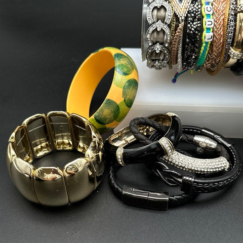 Vintage to Modern Costume Jewelry Lot of 40+ Bracelets Bangles Cuffs Beaded Boho