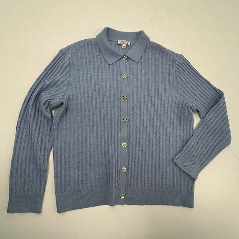 St. John Sport Women's Vintage Y2K Blue Textured Knit Cardigan Sweater Sz L