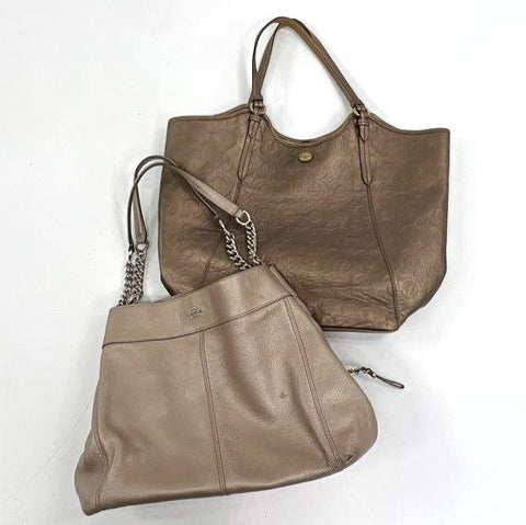 Coach Metallic Tote & Taupe Leather Shoulder Bag Handbag Purse Lot of 2 Pieces