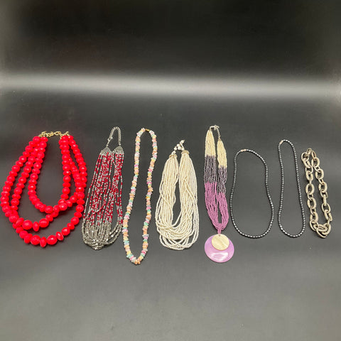 Mixed Costume Jewelry Lot of 8 Necklaces Multi-Strand Seed Bead Shell Boho