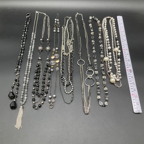 Silver Tone Beaded Faux Pearl Multi-Strand Tassel Necklace Jewelry Lot of 8