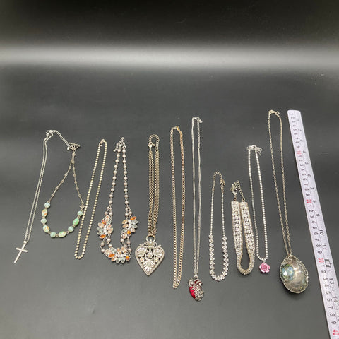 Costume Jewelry Mixed Vintage Style Lot 11 Necklaces Rhinestone Heart Cross