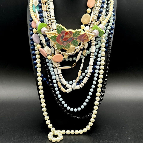 Vintage to Modern Beaded Necklace Lot 12 Pcs Floral Rose Faux Pearl Costume