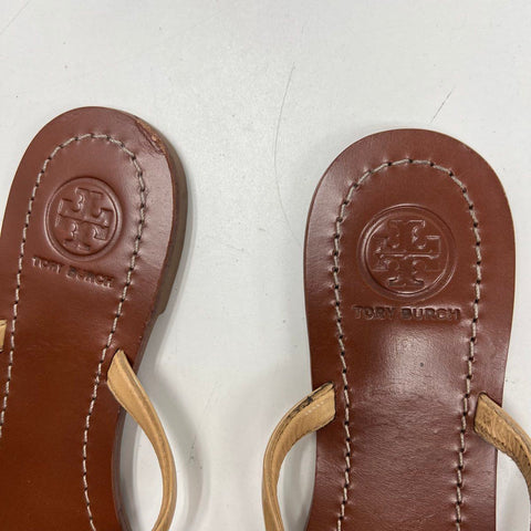 Tory Burch Miller Makeup Tan Patent Leather Thong Sandals Size 7M