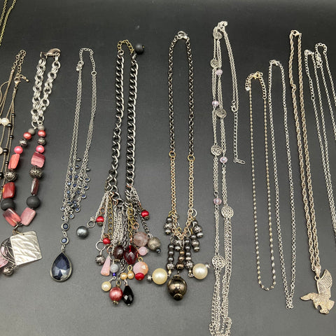 Mixed Style Costume Necklace Lot 15pc 0.78lb Gold Silver Tone Religious Beaded