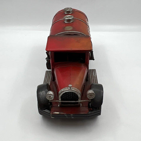 Laddy's Vintage Tin Tanker Truck Red Metal Gasoline Transport 16 Inch