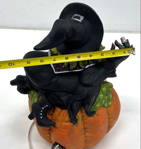 Vintage Halloween Witch Black Cat Pumpkin Jack O'Lantern Ceramic Light Lamp