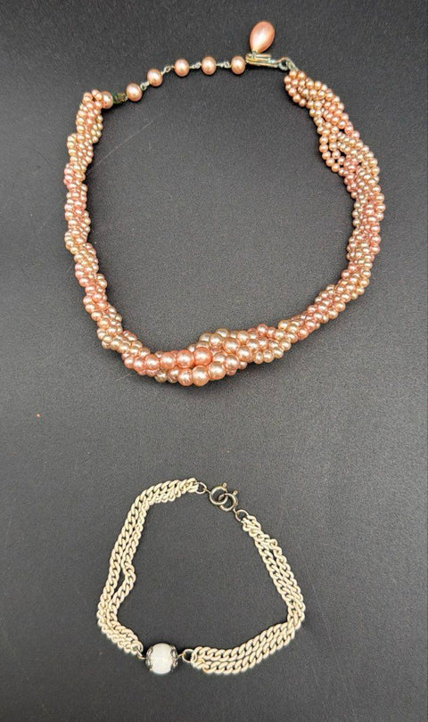 Vintage Costume Jewelry Lot 6pc Pink Blue Faux Pearl Necklaces Bracelet