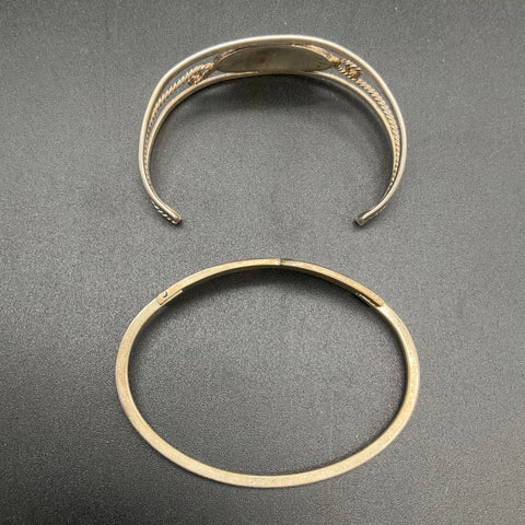 Vintage Mexican Silver Inlay Bracelet Lot of 2 Cuff Bangle Floral Geometric