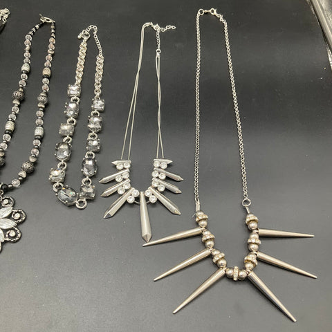Statement Fashion Necklaces Jewelry Lot of 8 Silver Tone Chunky Beaded Spikes