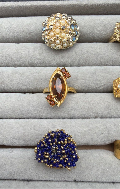 Vintage Costume Rings Lot of 6 Statement Cocktail Bands Adjustable Size 7
