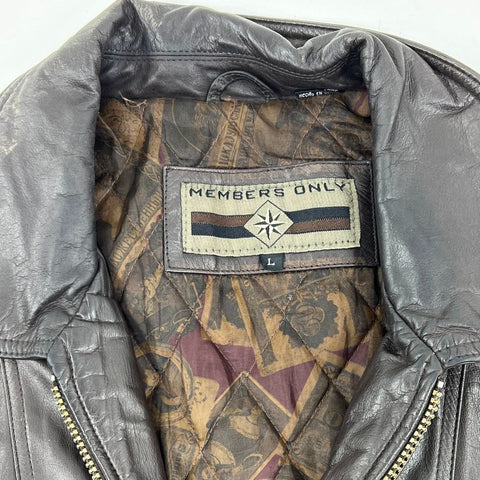 Members Only Brown Vintage 90s Leather Bomber Jacket Men's Size L