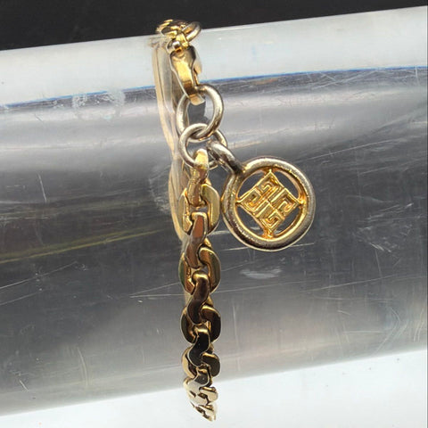 Vintage Givenchy Two-Tone 4-G Logo Charm Link Bracelet 7.5"